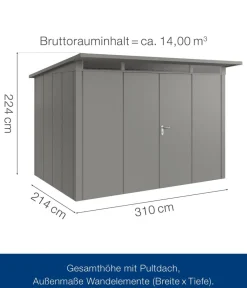 Hörmann Gartenhäuser & Gerätehäuser > Metallgerätehaus Juno JPD12 L-Sk Motiv Design mit Doppeltür, ca. B325/H224/T262 cm