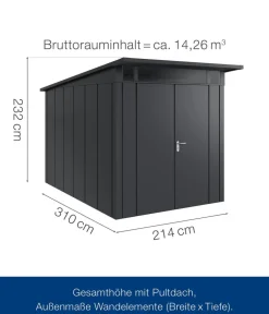 Hörmann Gartenhäuser & Gerätehäuser - Metallgerätehaus Juno JPD7 L-Sk Motiv Design mit Doppeltür, ca. B229/H232/T358 cm Anthrazit