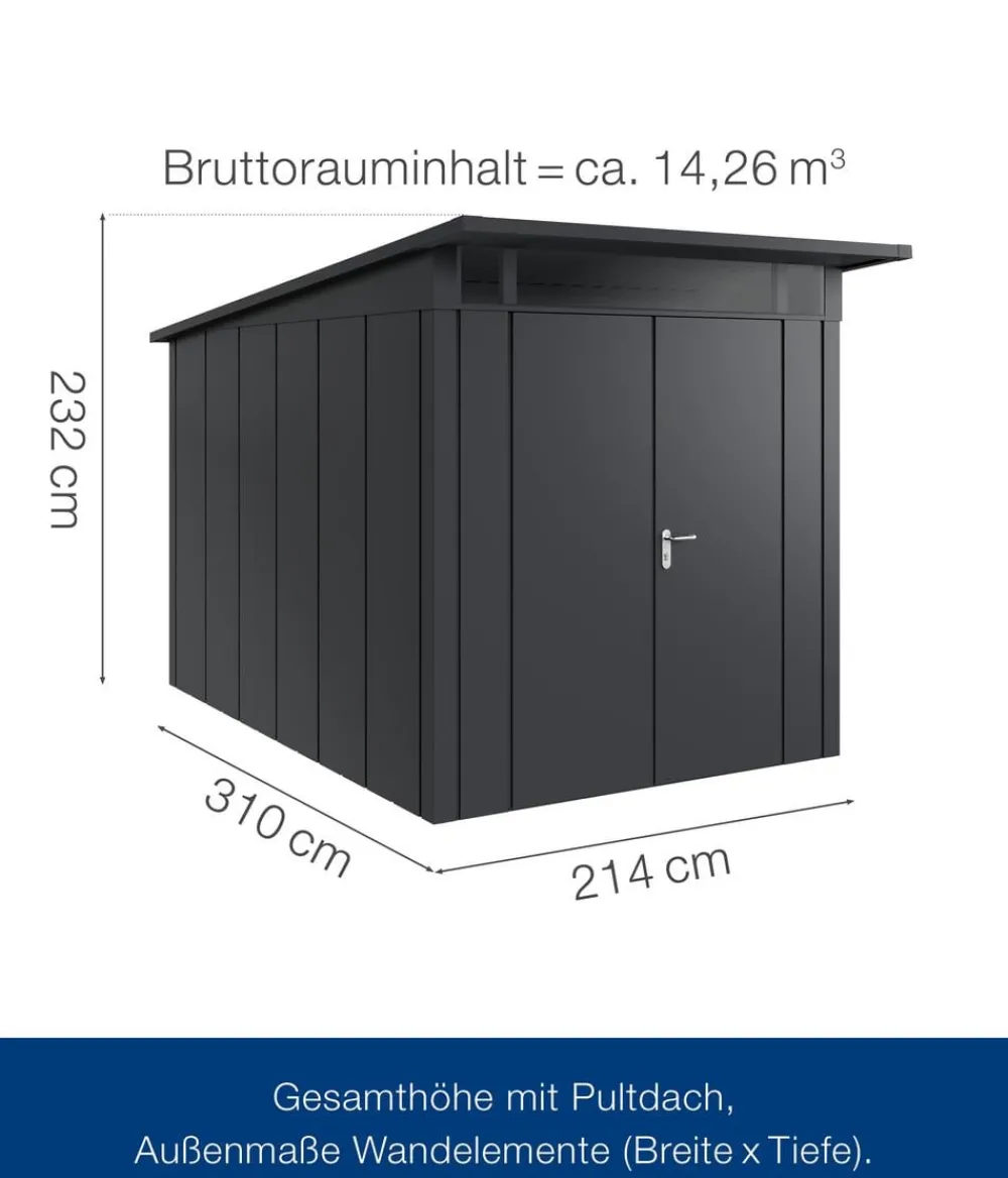 Hörmann Gartenhäuser & Gerätehäuser - Metallgerätehaus Juno JPD7 L-Sk Motiv Design mit Doppeltür, ca. B229/H232/T358 cm Anthrazit