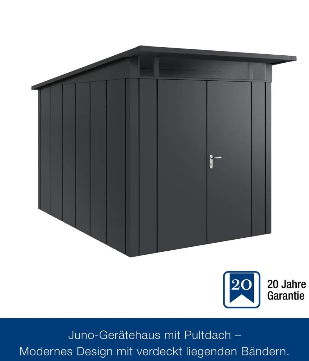 Hörmann Gartenhäuser & Gerätehäuser - Metallgerätehaus Juno JPD7 L-Sk Motiv Design mit Doppeltür, ca. B229/H232/T358 cm Anthrazit