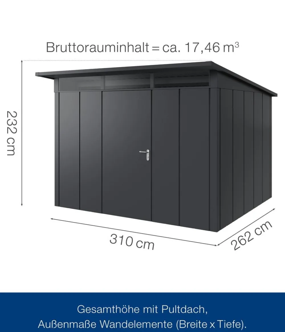 Hörmann Metallgerätehaus Juno JPD13 L-Sk Motiv Design, ca. B325/H232/T310 cm Anthrazit Discount