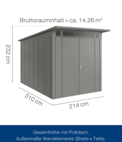 Hörmann Metallgerätehaus Juno JPD7 L-Sk Motiv Design mit Doppeltür, ca. B229/H232/T358 cm Graualuminium Sale