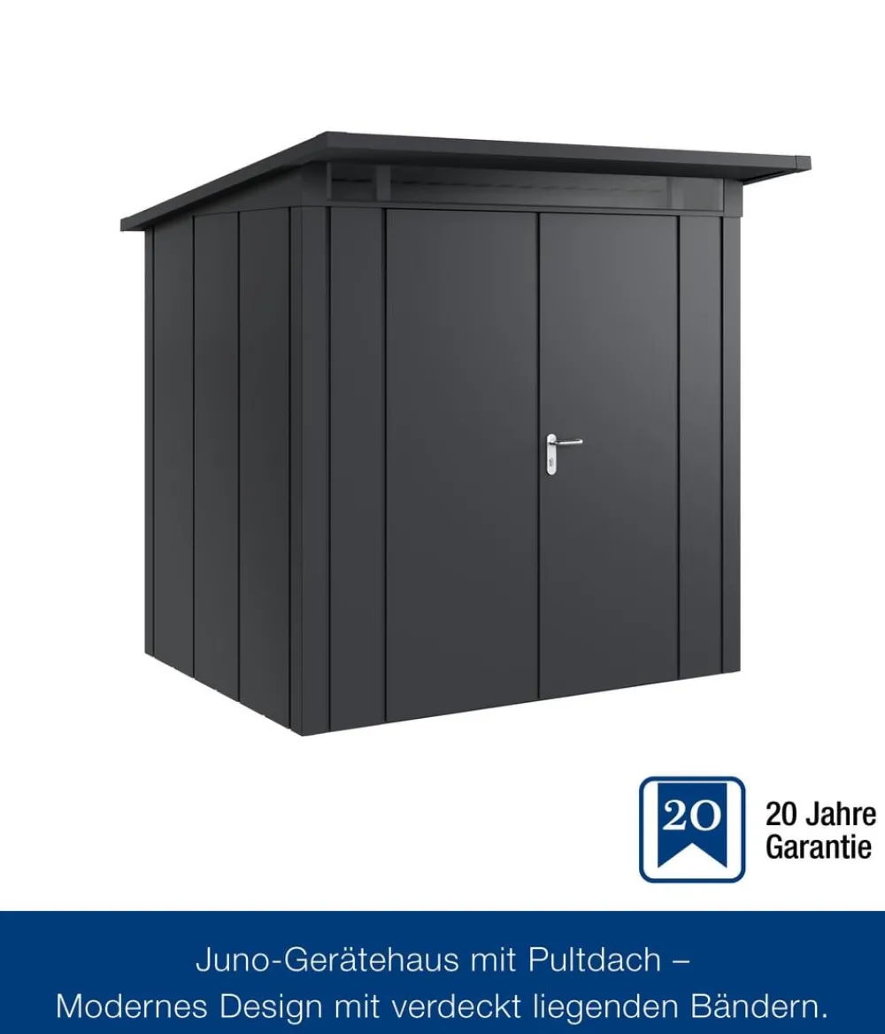 Hörmann Gartenhäuser & Gerätehäuser > Metallgerätehaus Juno JPD4 L-Sk Motiv Design mit Doppeltür, ca. B229/H224/T214 cm