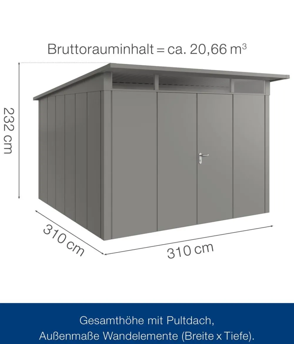Hörmann Gartenhäuser & Gerätehäuser - Metallgerätehaus Juno JPD6 L-Sk Motiv Design mit Doppeltür, ca. B229/H232/T310 cm Anthrazit