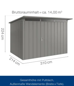 Hörmann Metallgerätehaus Juno JPD12 M-Sk Motiv Modern, ca. B325/H224/T262 cm Graualuminium Discount