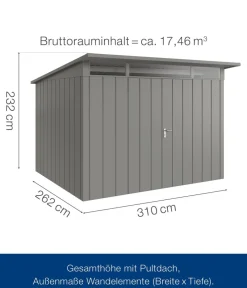 Hörmann Gartenhäuser & Gerätehäuser - Metallgerätehaus Juno mit Lichtband JFD4 M-Sk, ca. B229/H239/T181 cm Anthrazit
