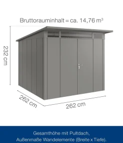 Hörmann Gartenhäuser & Gerätehäuser - Metallgerätehaus Juno JPD10 L-Sk Motiv Design mit Doppeltür, ca. B277/H232/T310 cm Graualuminium