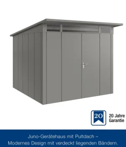 Hörmann Gartenhäuser & Gerätehäuser - Metallgerätehaus Juno JPD10 L-Sk Motiv Design mit Doppeltür, ca. B277/H232/T310 cm Graualuminium
