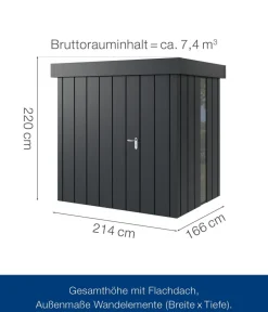 Hörmann Gartenhäuser & Gerätehäuser - Metallgerätehaus Juno JFD4 M-Sk Motiv Modern bodentiefes Fenster, ca. B229/H222/T181 cm Anthrazit