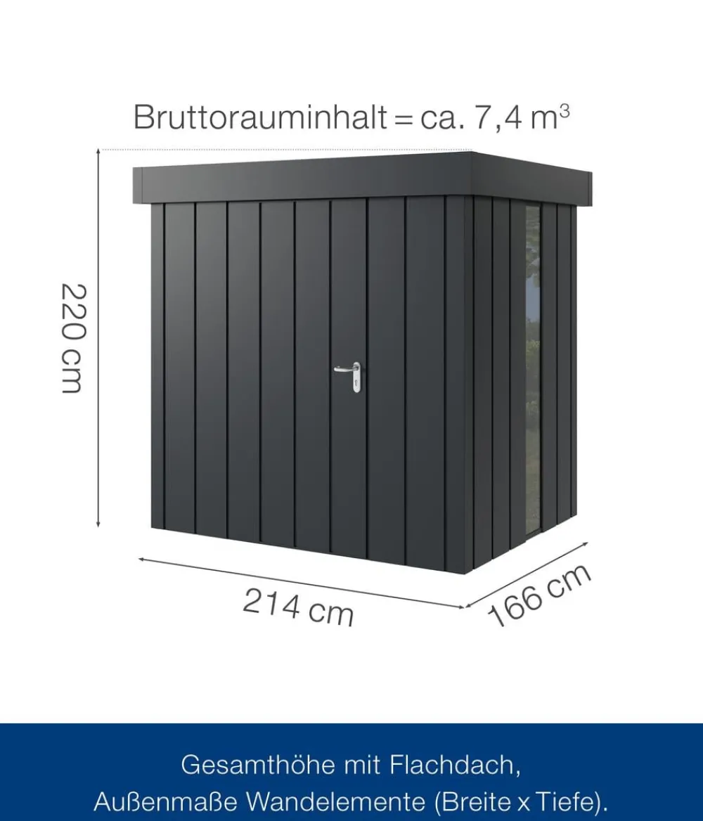 Hörmann Gartenhäuser & Gerätehäuser - Metallgerätehaus Juno JFD4 M-Sk Motiv Modern bodentiefes Fenster, ca. B229/H222/T181 cm Anthrazit