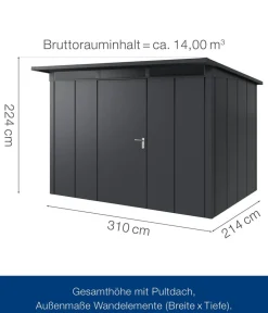 Hörmann Gartenhäuser & Gerätehäuser - Metallgerätehaus Juno JPD4 L-Sk Motiv Design, ca. B229/H224/T214 cm Anthrazit
