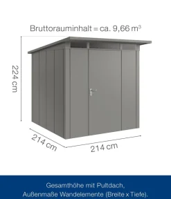 Hörmann Gartenhäuser & Gerätehäuser > Metallgerätehaus Juno JPD5 L-Sk Motiv Design, ca. B229/H224/T262 cm