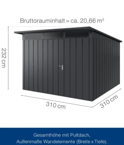 Hörmann Gartenhäuser & Gerätehäuser > Metallgerätehaus Juno JPD14 M-Sk Motiv Modern, ca. B325/H232/T358 cm