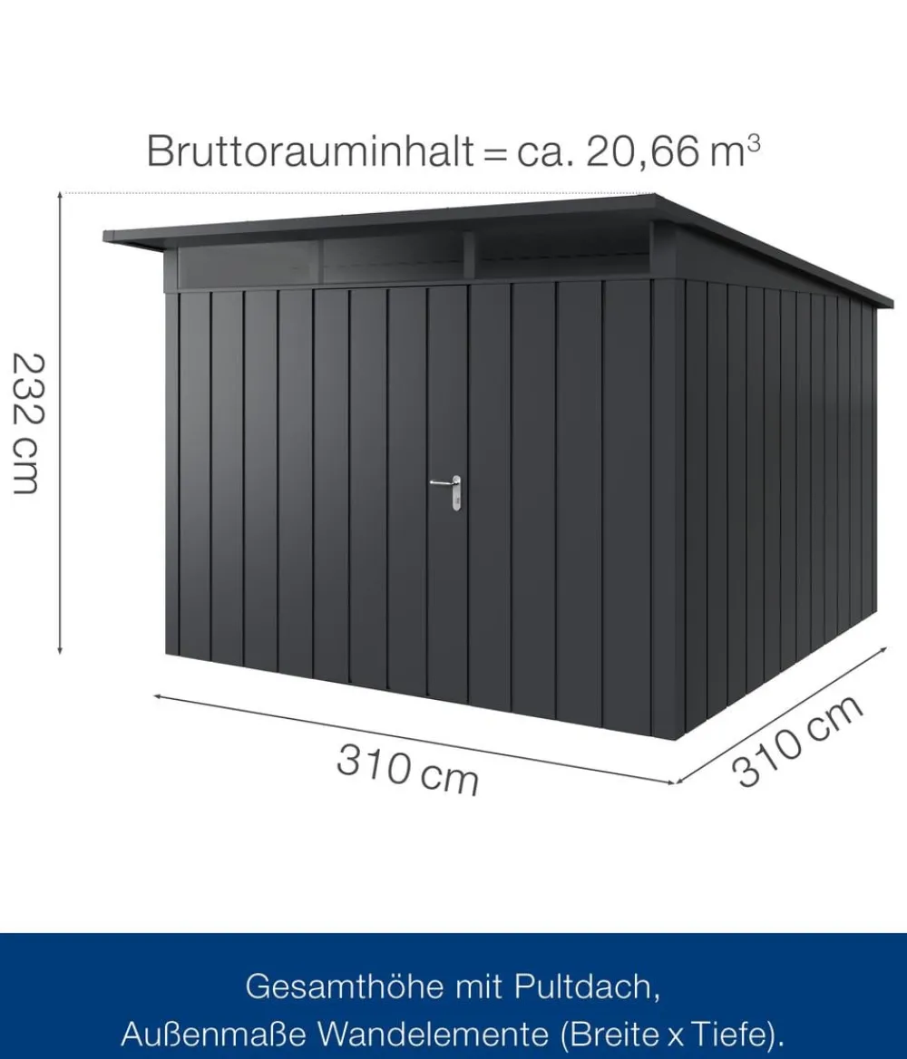 Hörmann Gartenhäuser & Gerätehäuser > Metallgerätehaus Juno JPD14 M-Sk Motiv Modern, ca. B325/H232/T358 cm
