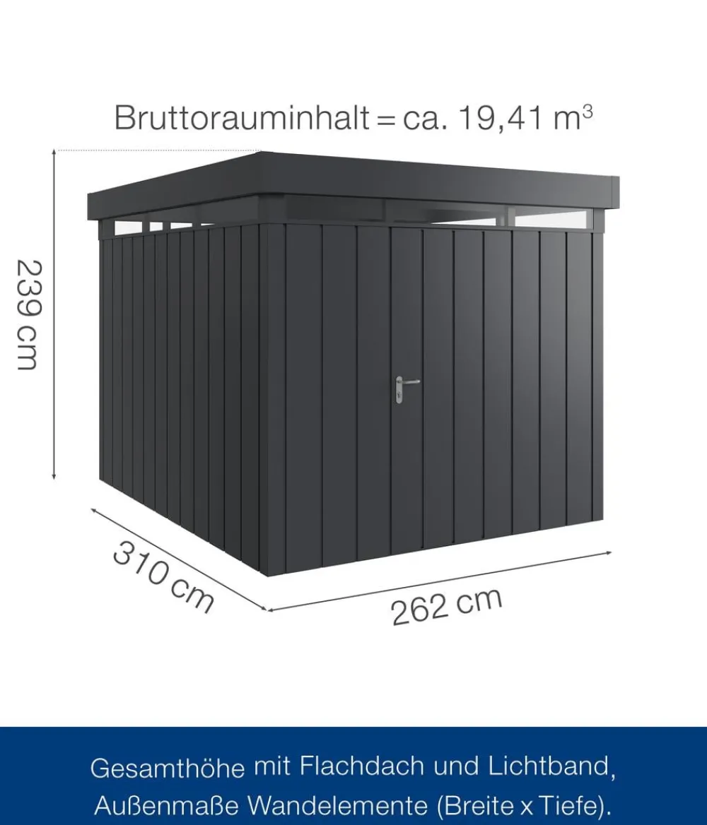 Hörmann Gartenhäuser & Gerätehäuser - Metallgerätehaus Juno mit Lichtband JFD11 M-Sk, ca. B277/H239/T325 cm Anthrazit