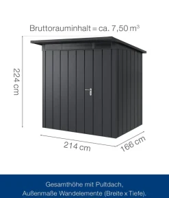 Hörmann Gartenhäuser & Gerätehäuser > Metallgerätehaus Juno JPD4 M-Sk Motiv Modern, ca. B229/H224/T214 cm