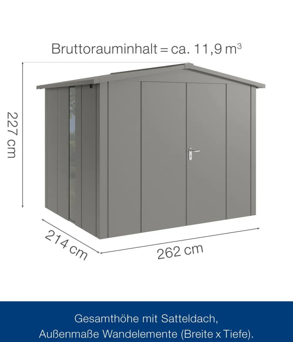 Hörmann Metallgerätehaus Juno JSD9 L-Sk Motiv Design bodentiefes Fenster mit Doppeltür, ca. B285/H227/T237 cm Graualuminium