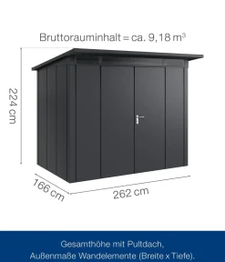 Hörmann Metallgerätehaus Juno JPD8 L-Sk Motiv Design mit Doppeltür, ca. B277/H224/T214 cm Anthrazit