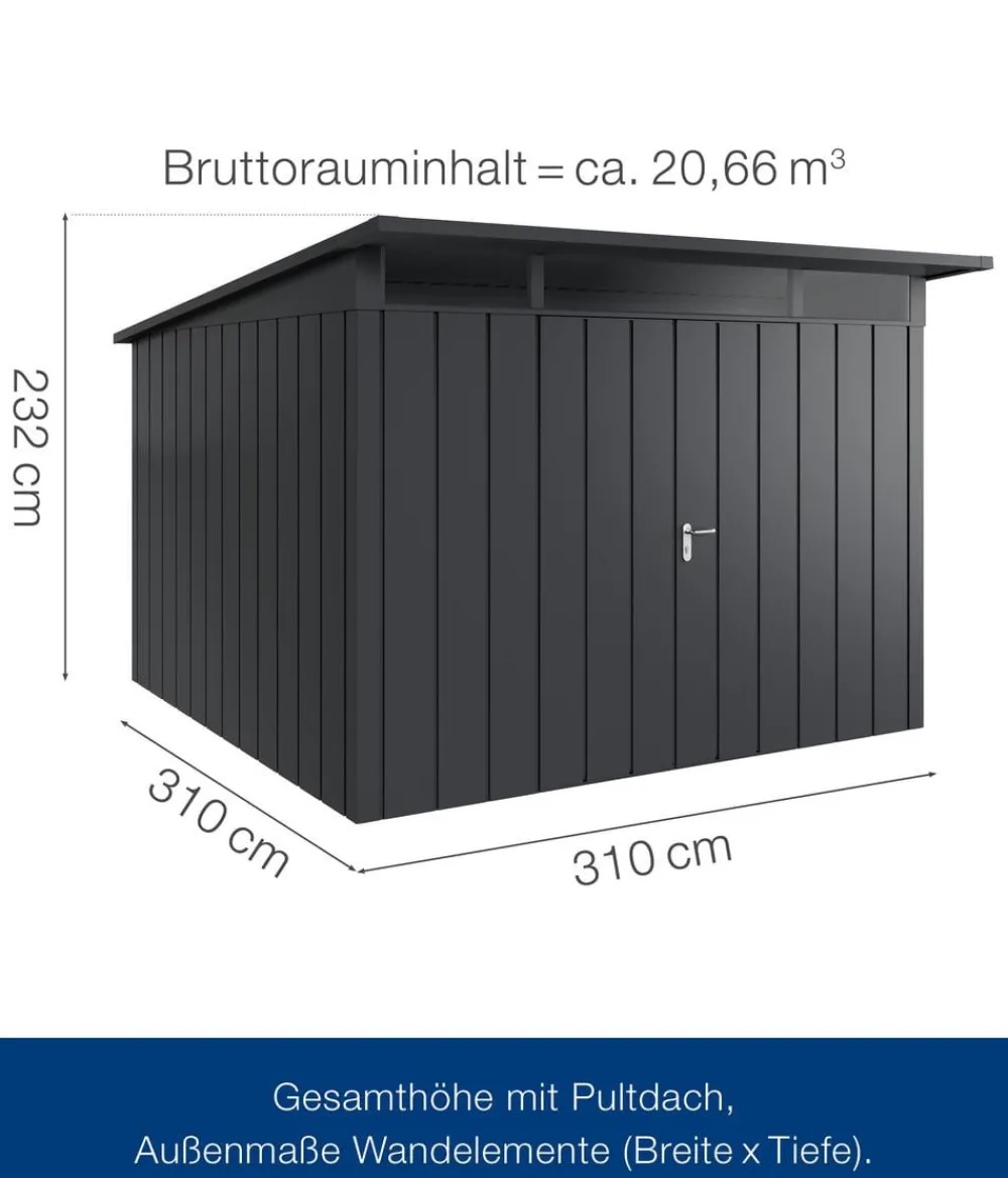 Hörmann Gartenhäuser & Gerätehäuser - Metallgerätehaus Juno JPD14 M-Sk Motiv Modern mit Doppeltür, ca. B325/H232/T358 cm Anthrazit