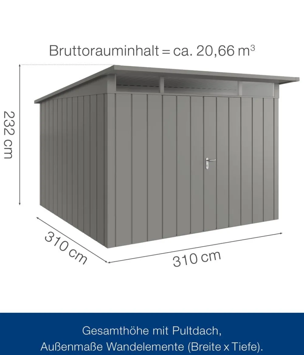 Hörmann Gartenhäuser & Gerätehäuser > Metallgerätehaus Juno JPD14 M-Sk Motiv Modern mit Doppeltür, ca. B325/H232/T358 cm