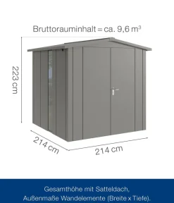 Hörmann Gartenhäuser & Gerätehäuser - Metallgerätehaus Juno JSD5 L-Sk Motiv Design bodentiefes Fenster mit Doppeltür, ca. B237/H223/T229 cm Graualuminium