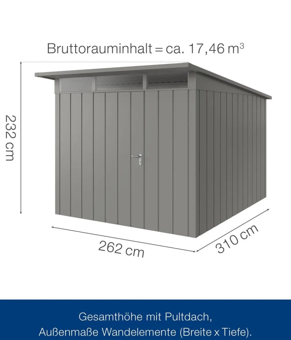 Hörmann Metallgerätehaus Juno JPD11 M-Sk Motiv Modern, ca. B277/H232/T358 cm Graualuminium Clearance