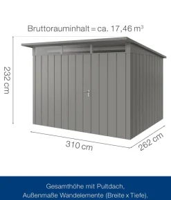 Hörmann Metallgerätehaus Juno JPD13 M-Sk Motiv Modern, ca. B325/H232/T310 cm Graualuminium New