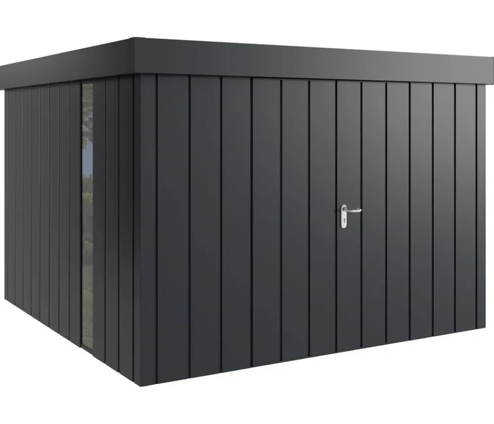 Hörmann Gartenhäuser & Gerätehäuser - Metallgerätehaus Juno JFD14 M-Sk Motiv Modern bodentiefes Fenster mit Doppeltür, ca. B325/H222/T325 cm Anthrazit