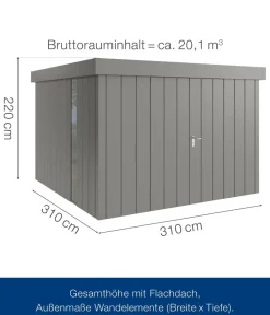 Hörmann Metallgerätehaus Juno JFD14 M-Sk Motiv Modern bodentiefes Fenster mit Doppeltür, ca. B325/H222/T325 cm Graualuminium