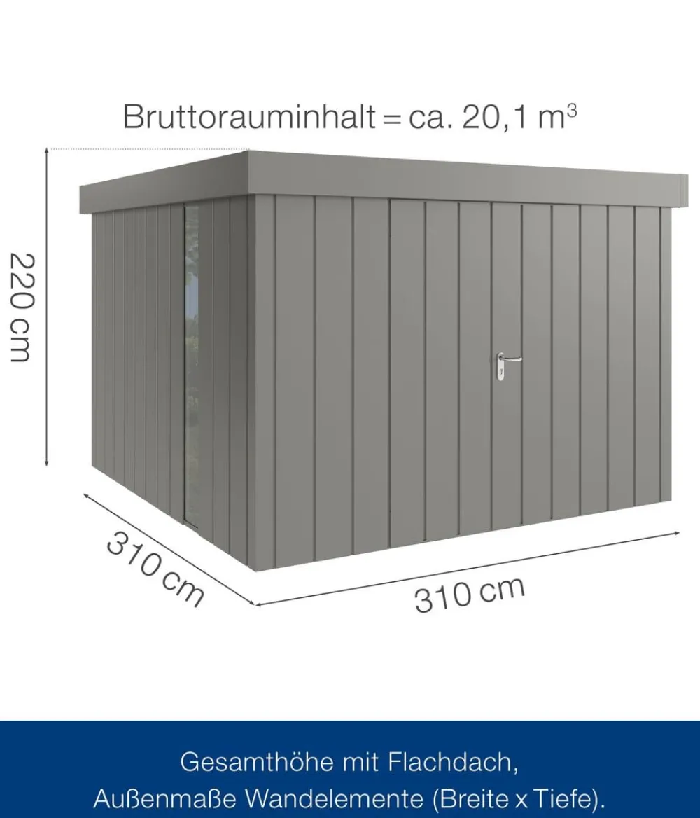 Hörmann Metallgerätehaus Juno JFD14 M-Sk Motiv Modern bodentiefes Fenster mit Doppeltür, ca. B325/H222/T325 cm Graualuminium