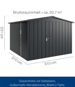 Hörmann Metallgerätehaus Juno JSD14 M-Sk Motiv Modern bodentiefes Fenster, ca. B333/H231/T325 cm Anthrazit Clearance