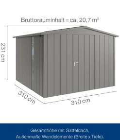 Hörmann Gartenhäuser & Gerätehäuser - Metallgerätehaus Juno JSD14 M-Sk Motiv Modern bodentiefes Fenster, ca. B333/H231/T325 cm Graualuminium
