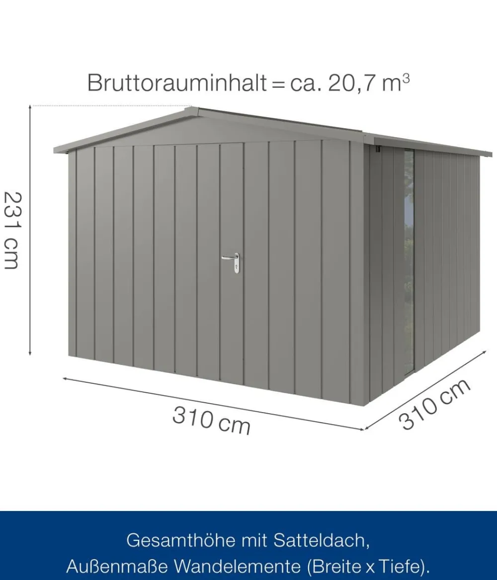 Hörmann Metallgerätehaus Juno JSD14 M-Sk Motiv Modern bodentiefes Fenster, ca. B333/H231/T325 cm Graualuminium Discount