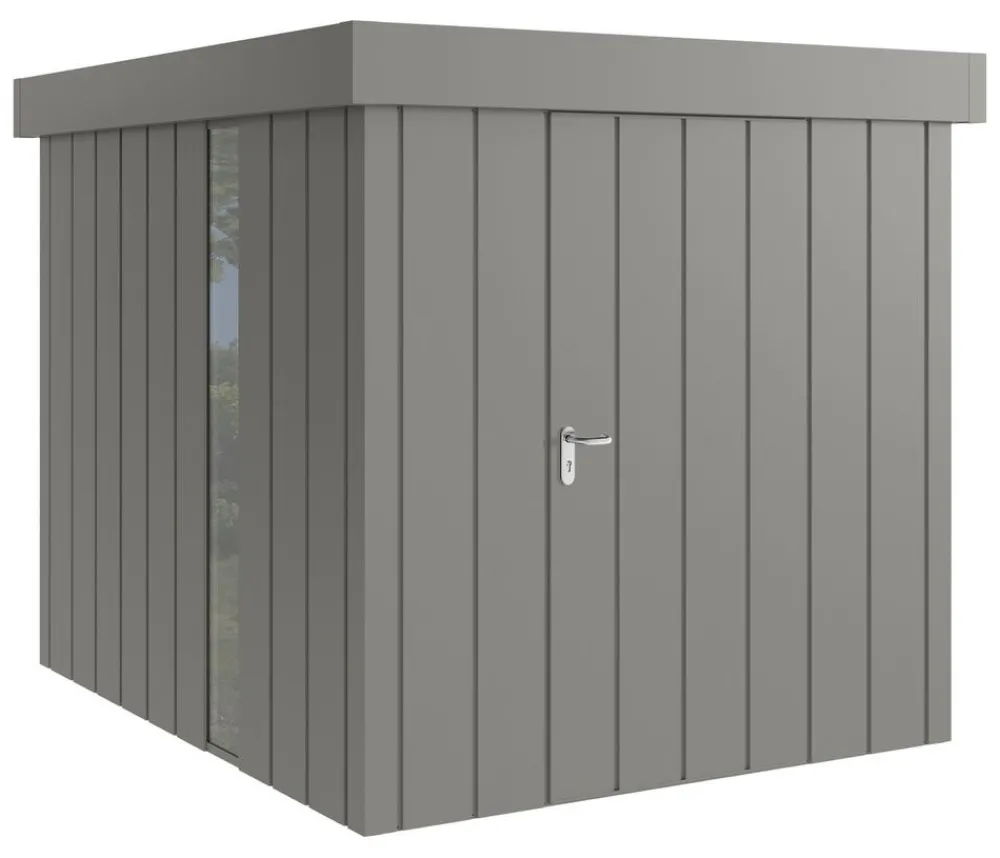 Hörmann Gartenhäuser & Gerätehäuser - Metallgerätehaus Juno JFD6 M-Sk Motiv Modern bodentiefes Fenster, ca. B229/H222/T277 cm Graualuminium