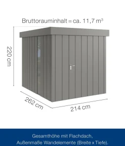 Hörmann Gartenhäuser & Gerätehäuser - Metallgerätehaus Juno JFD6 M-Sk Motiv Modern bodentiefes Fenster, ca. B229/H222/T277 cm Graualuminium