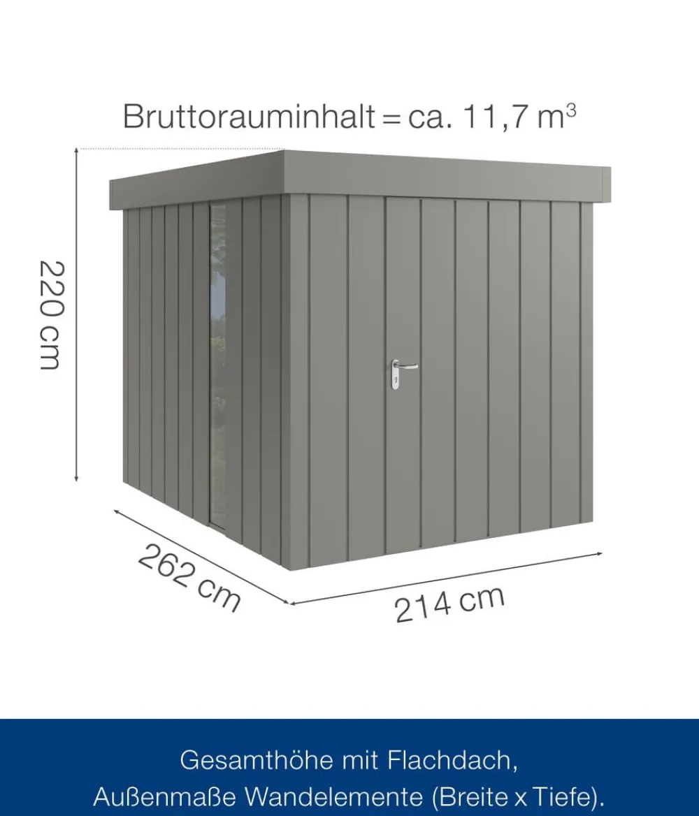 Hörmann Gartenhäuser & Gerätehäuser - Metallgerätehaus Juno JFD6 M-Sk Motiv Modern bodentiefes Fenster, ca. B229/H222/T277 cm Graualuminium