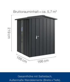 Hörmann Gartenhäuser & Gerätehäuser > Metallgerätehaus Juno JSD2 M-SK Motiv Modern bodentiefes Fenster, ca. B189/H219/T181 cm