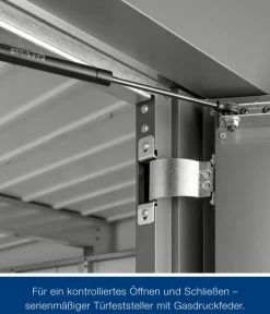 Hörmann Metallgerätehaus Juno JSD9 M-Sk Motiv Modern bodentiefes Fenster mit Doppeltür, ca. B285/H227/T237 cm Graualuminium Best