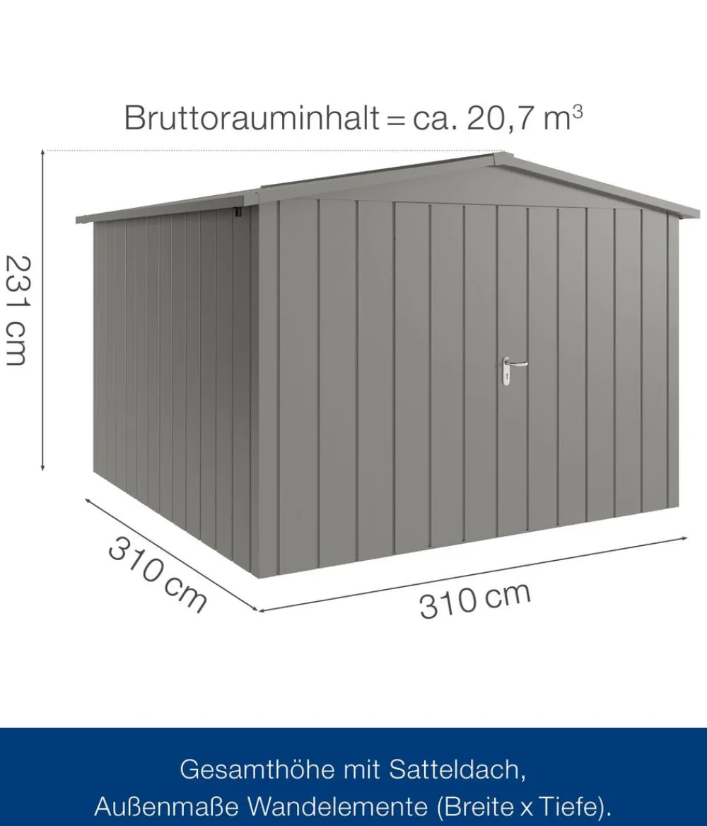 Hörmann Gartenhäuser & Gerätehäuser > Metallgerätehaus Juno JSD14 M-Sk Motiv Modern mit Doppeltür, ca. B333/H231/T325 cm