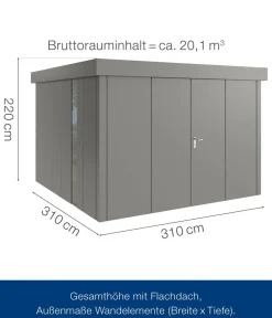 Hörmann Metallgerätehaus Juno JFD14 L-Sk Motiv Design bodentiefes Fenster mit Doppeltür, ca. B325/H222/T325 cm Graualuminium Hot