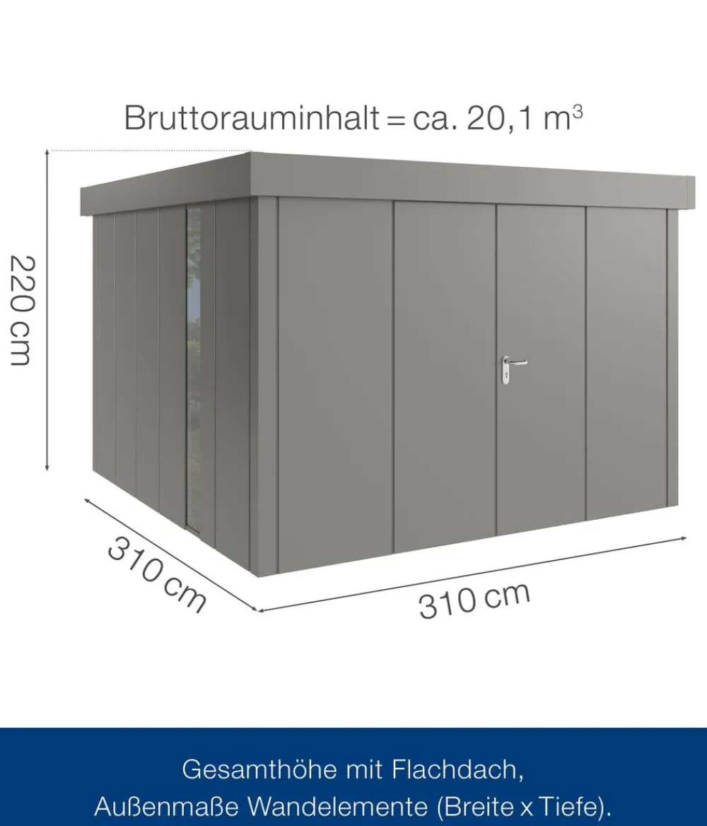 Hörmann Metallgerätehaus Juno JFD14 L-Sk Motiv Design bodentiefes Fenster mit Doppeltür, ca. B325/H222/T325 cm Graualuminium Hot