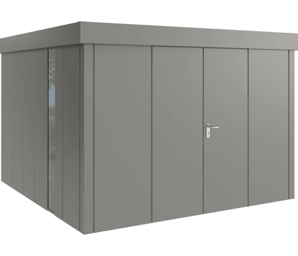 Hörmann Metallgerätehaus Juno JFD14 L-Sk Motiv Design bodentiefes Fenster mit Doppeltür, ca. B325/H222/T325 cm Graualuminium Hot