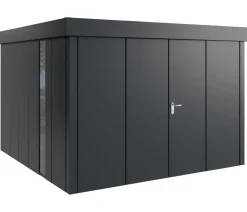 Hörmann Gartenhäuser & Gerätehäuser - Metallgerätehaus Juno JFD14 L-Sk Motiv Design bodentiefes Fenster mit Doppeltür, ca. B325/H222/T325 cm Anthrazit