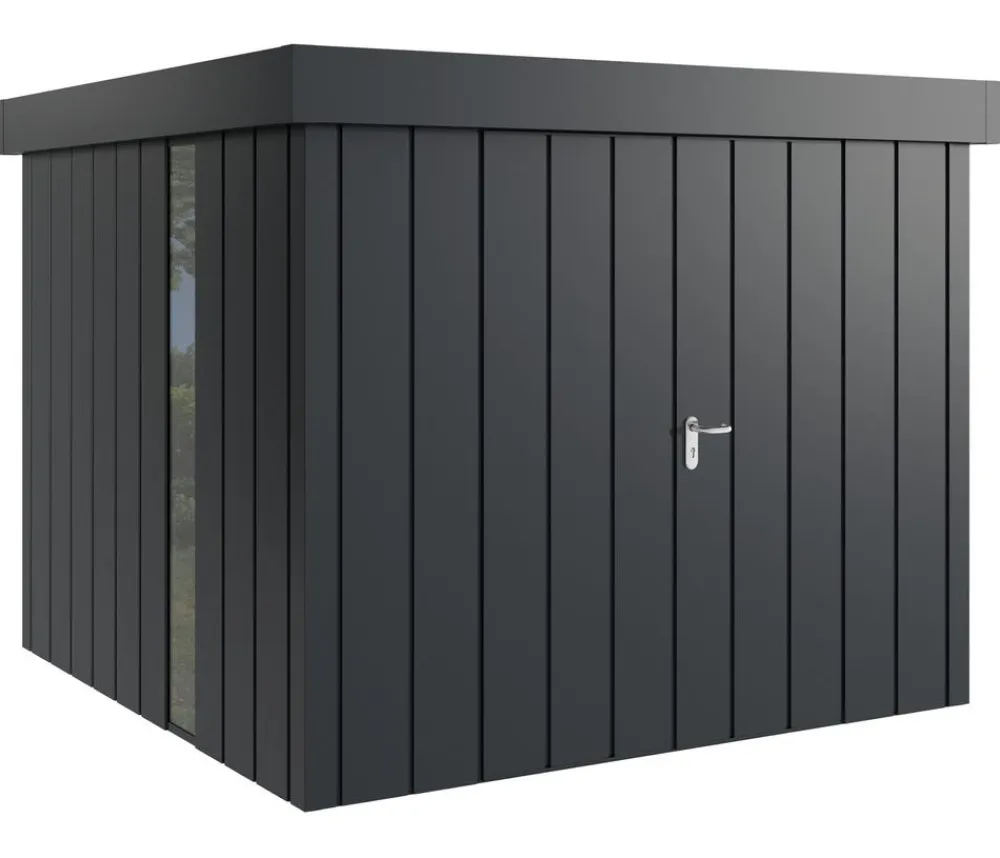 Hörmann Gartenhäuser & Gerätehäuser > Metallgerätehaus Juno JFD10 M-Sk Motiv Modern bodentiefes Fenster mit Doppeltür, ca. B277/H222/T277 cm