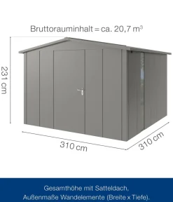 Hörmann Metallgerätehaus Juno JSD14 L-Sk Motiv Design bodentiefes Fenster, ca. B333/H231/T325 cm Graualuminium Sale