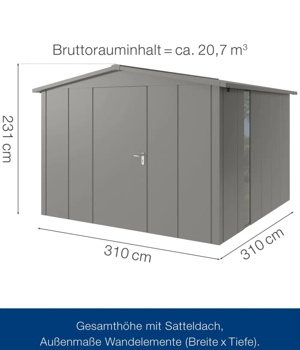 Hörmann Metallgerätehaus Juno JSD14 L-Sk Motiv Design bodentiefes Fenster, ca. B333/H231/T325 cm Graualuminium Sale
