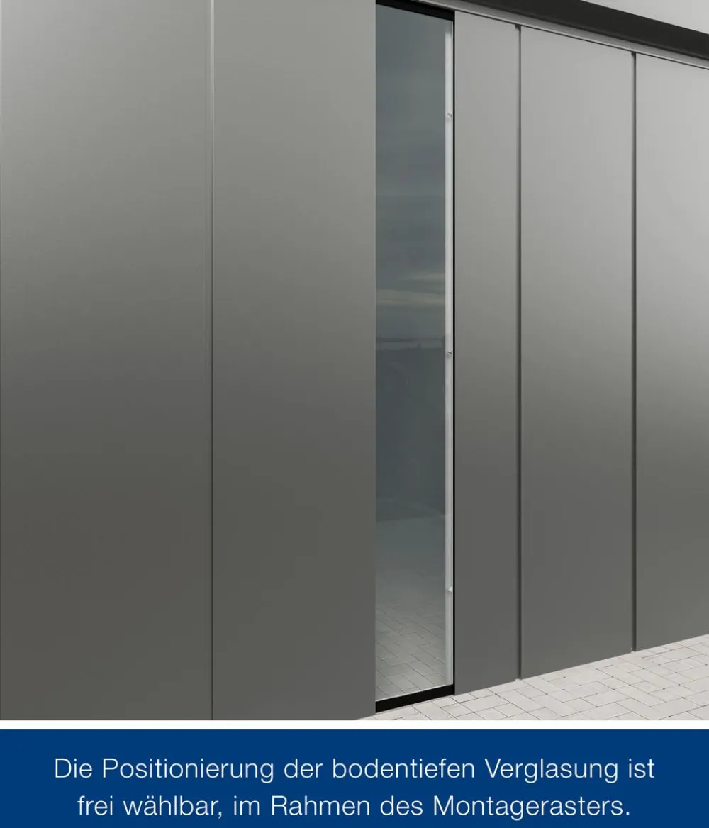 Hörmann Gartenhäuser & Gerätehäuser - Metallgerätehaus Juno JSD5 L-Sk Motiv Design bodentiefes Fenster, ca. B237/H223/T229 cm Graualuminium