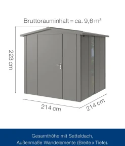 Hörmann Gartenhäuser & Gerätehäuser - Metallgerätehaus Juno JSD5 L-Sk Motiv Design bodentiefes Fenster, ca. B237/H223/T229 cm Graualuminium