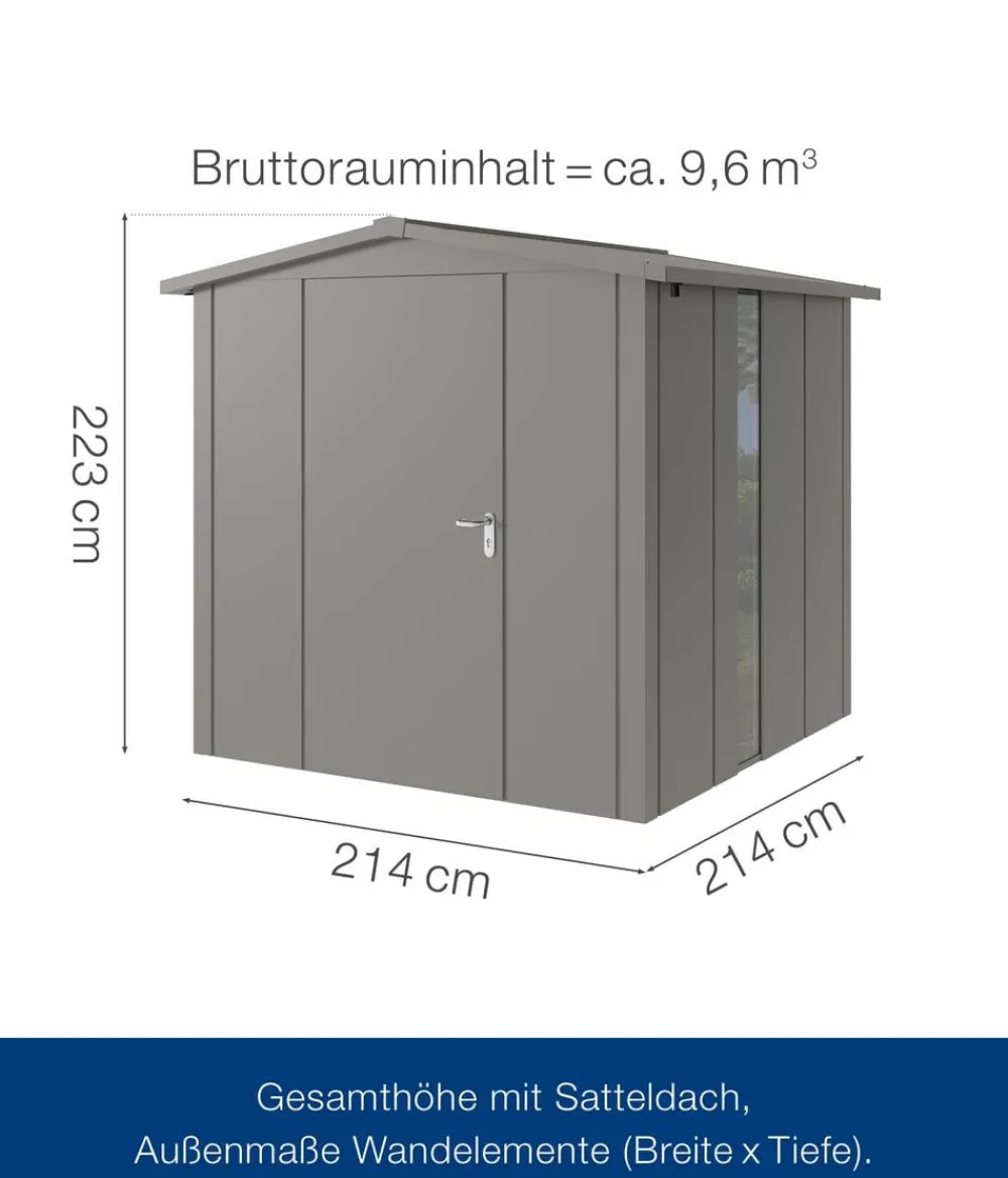Hörmann Gartenhäuser & Gerätehäuser - Metallgerätehaus Juno JSD5 L-Sk Motiv Design bodentiefes Fenster, ca. B237/H223/T229 cm Graualuminium