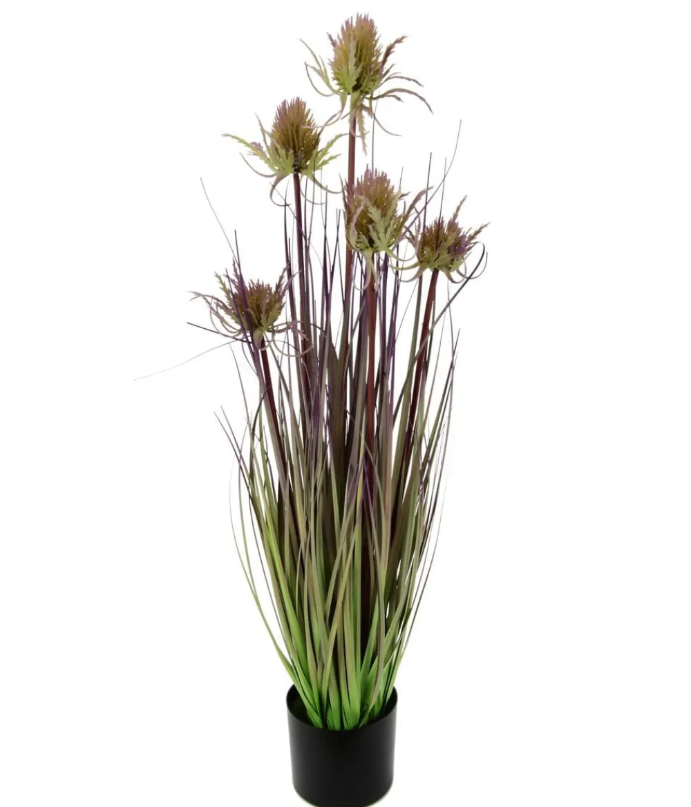 I.GE.A . Kunstpflanze Gras-Busch mit Distel im Topf, ca. H69 cm New